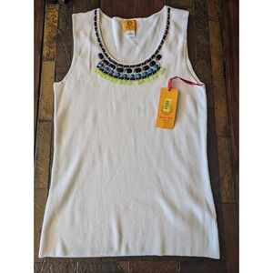 Ruby Rd Womens Sz 1X White Scoop Neck Sleeveless Tank Top With Beaded Accent